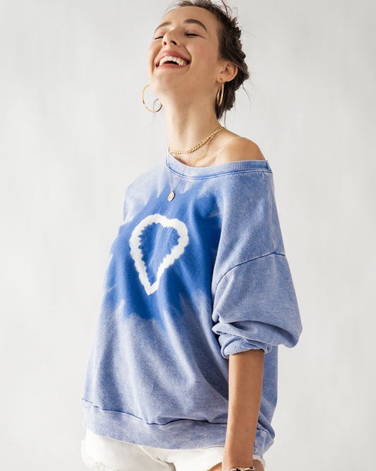 Blue Heart Tie Dye Terry Sweatshirt