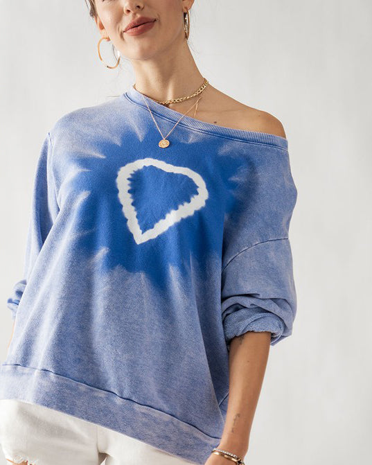 Blue Heart Tie Dye Terry Sweatshirt