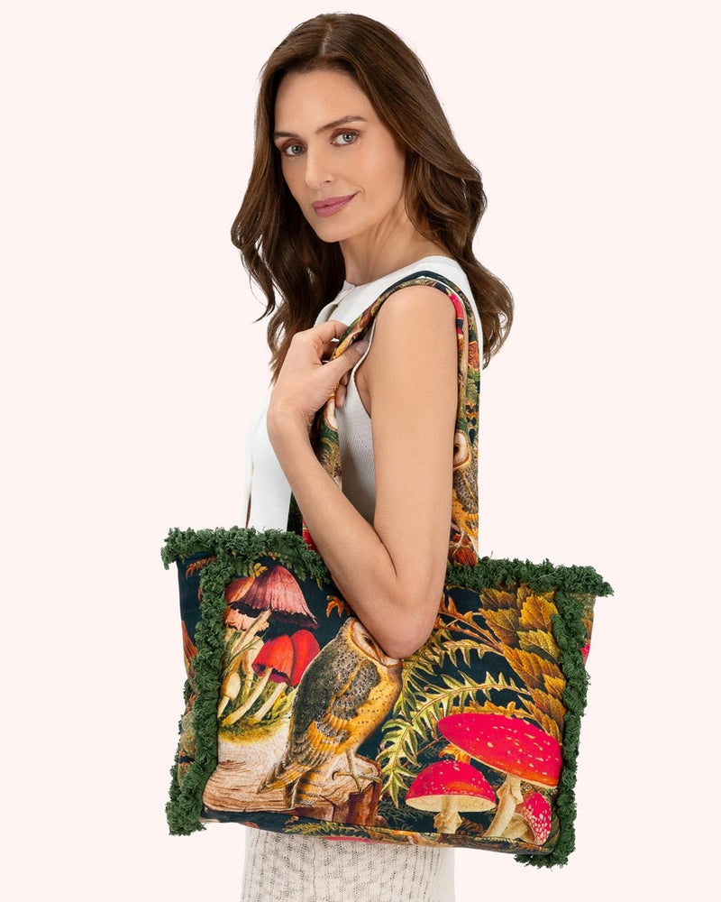 Woodland Owl Fringed Tote Bag
