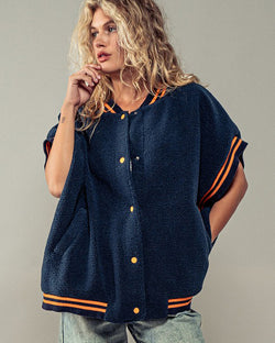 Navy Fuzzy Varsity Vest