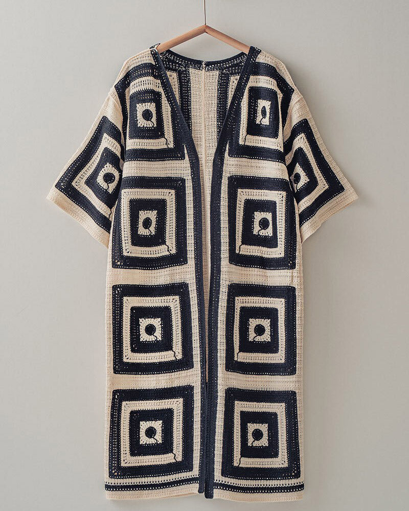 Black & White Geometric Crochet Knitted Duster