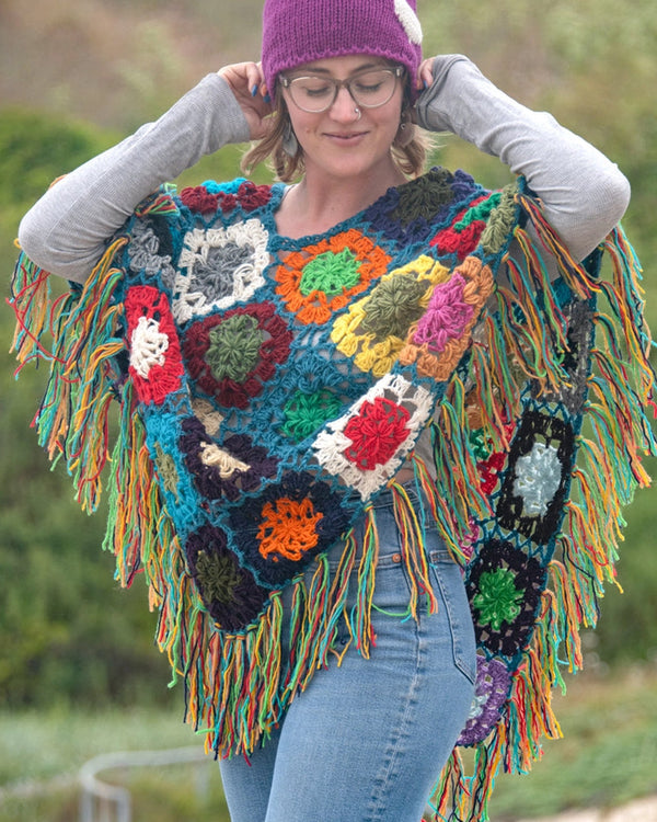 Wool Granny Square Poncho