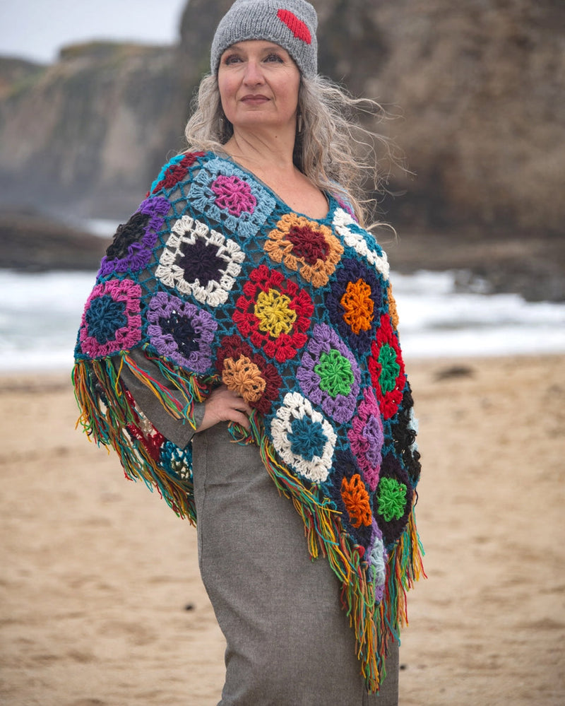 Wool Granny Square Poncho