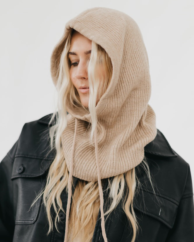 Camel Knit Hooded Balaclava