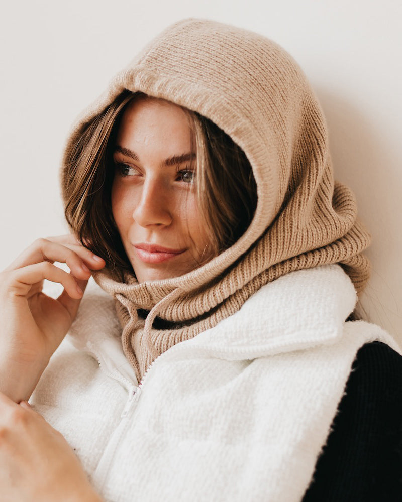 Camel Knit Hooded Balaclava