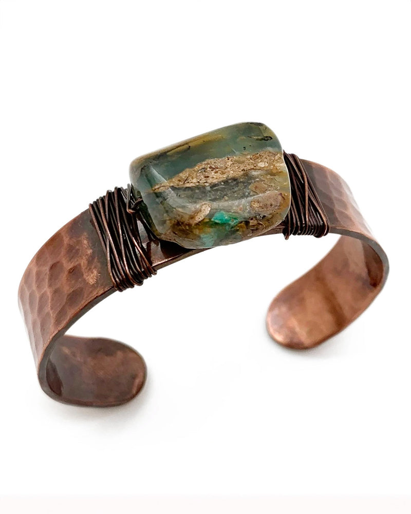 Brass Hammered Cuff Stone - Peruvian Opal