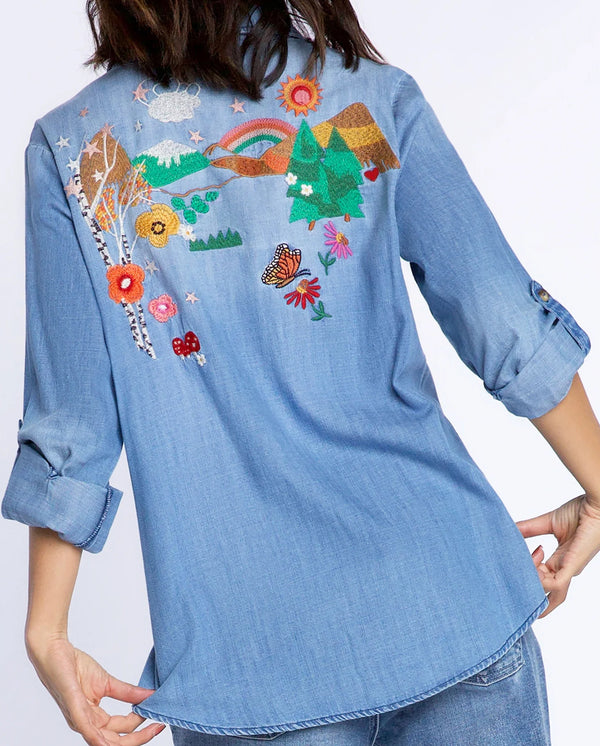 My Happy Place Embroidered Denim Shirt