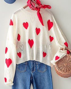 Heart Red and White Sweater