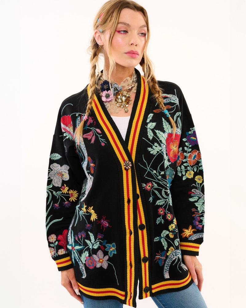 Night Florals Embroidered Midnight Blue Cardigan