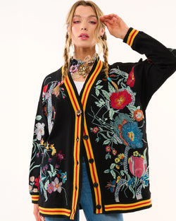 Night Florals Embroidered Midnight Blue Cardigan