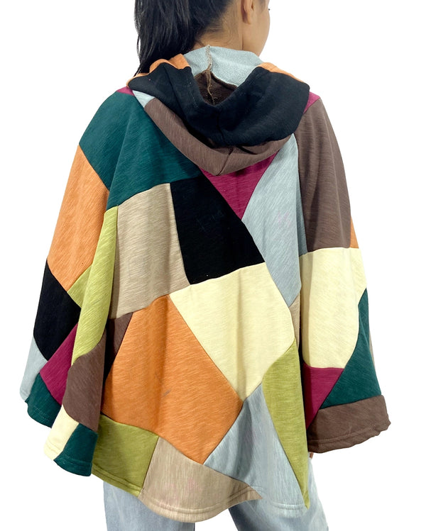 Patchwork Hooded Poncho
