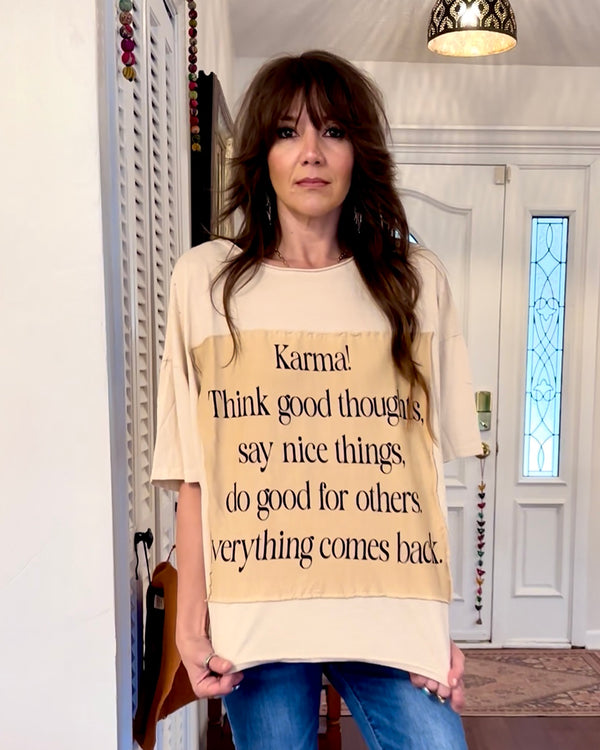 Karma Oversized Distressed Patchwork Tee