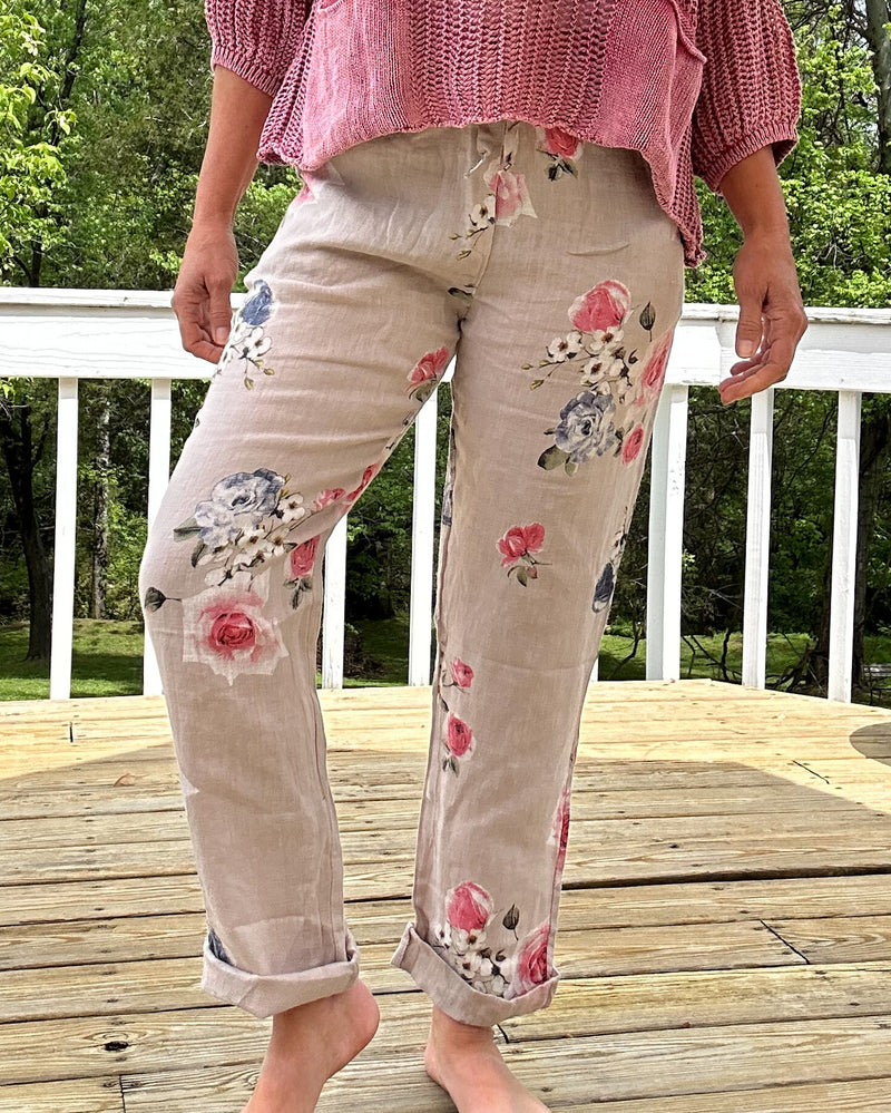Oat Floral Linen Pants