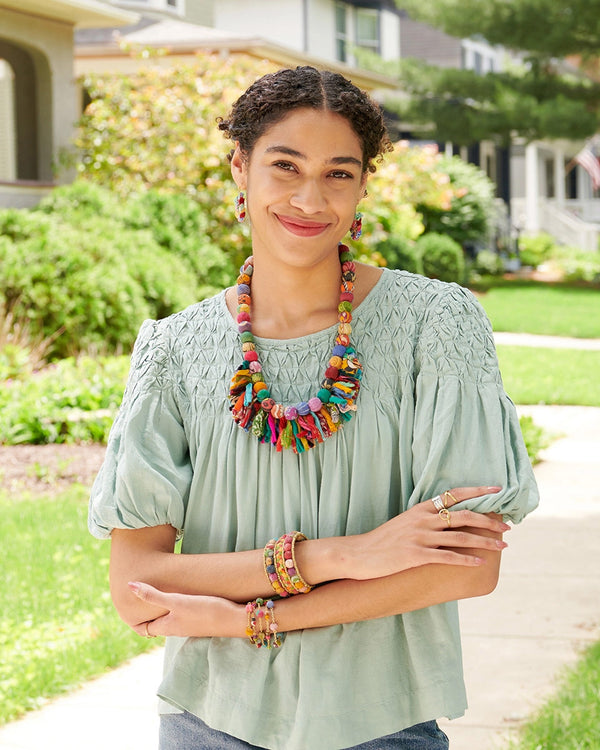 Kantha Crested Fringe Necklace