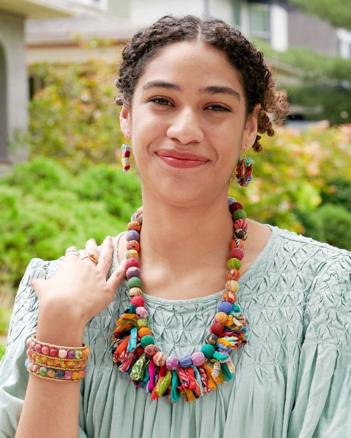 Kantha Crested Fringe Necklace