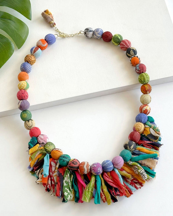 Kantha Crested Fringe Necklace