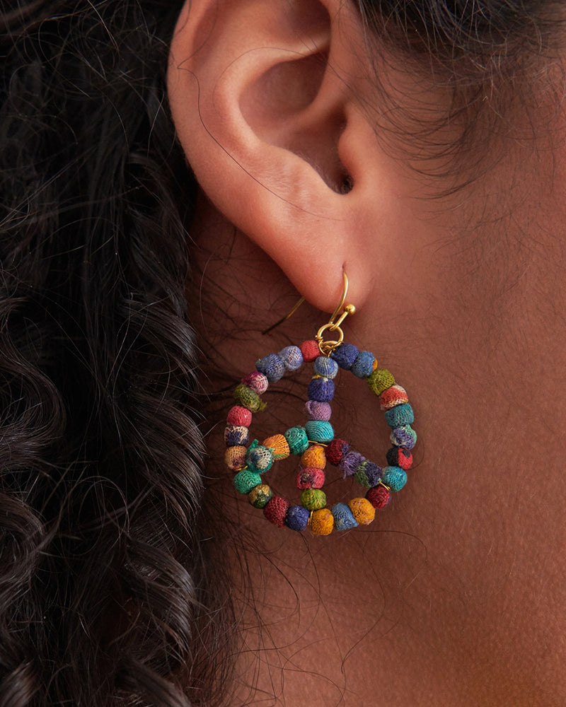 Kantha Milieu Peace Symbol Earrings