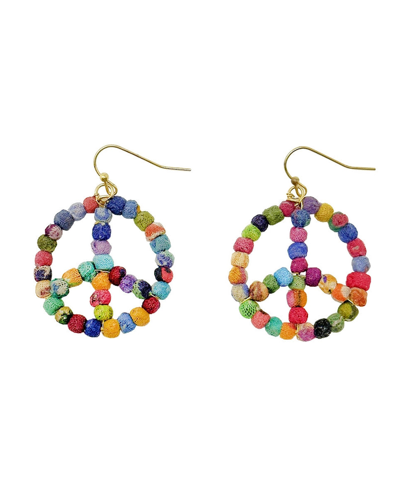 Kantha Milieu Peace Symbol Earrings