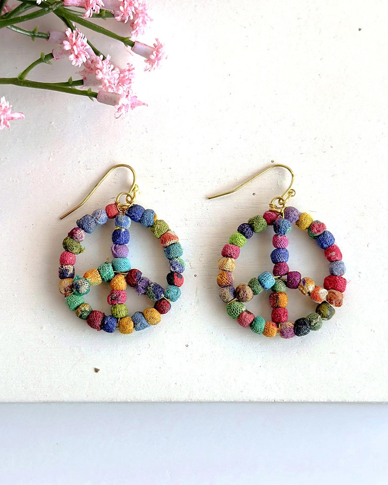 Kantha Milieu Peace Symbol Earrings