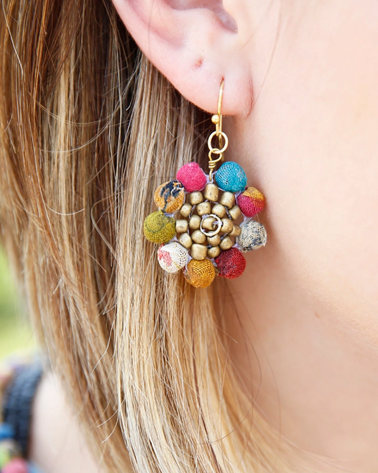 Kantha Sunflower Earrings