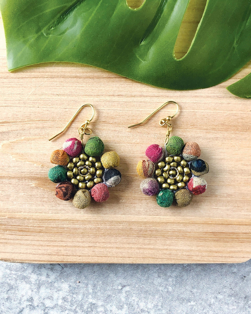 Kantha Sunflower Earrings