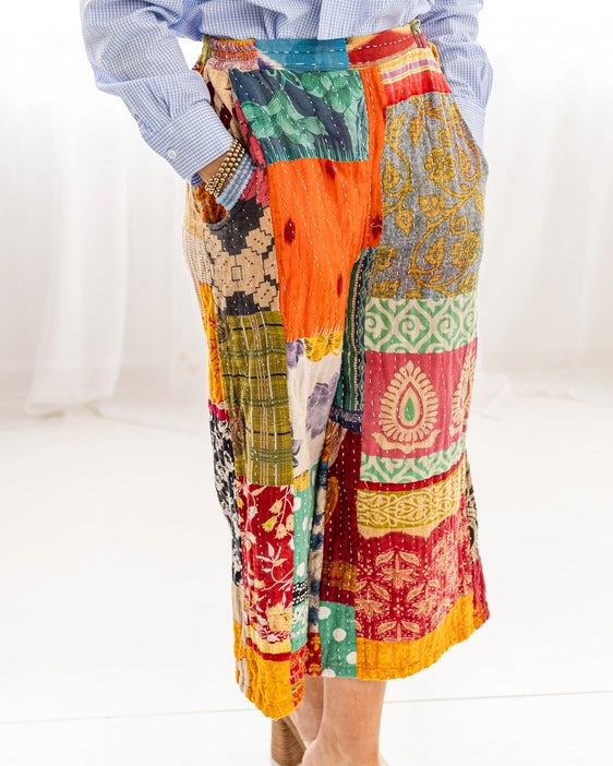 Kantha Patchwork Wide Leg Pants