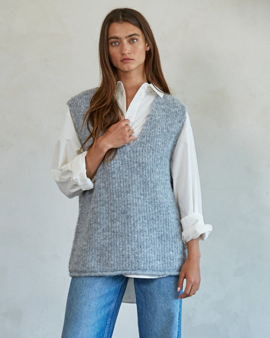 Grey/Blue Deep V Knit Vest