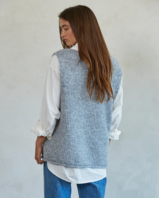 Grey/Blue Deep V Knit Vest