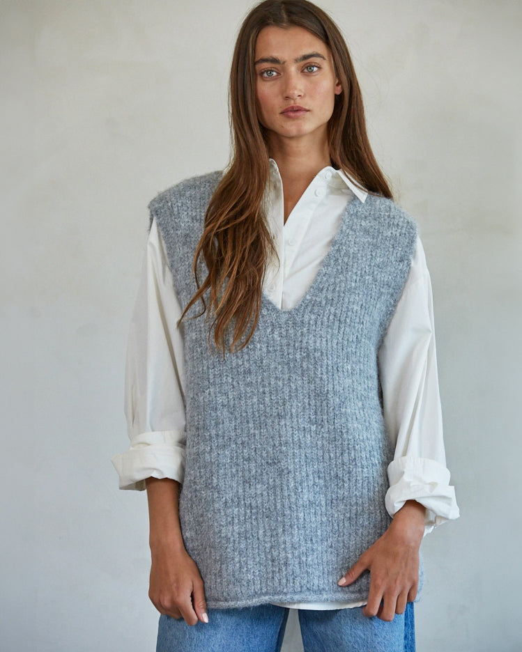 Grey/Blue Deep V Knit Vest