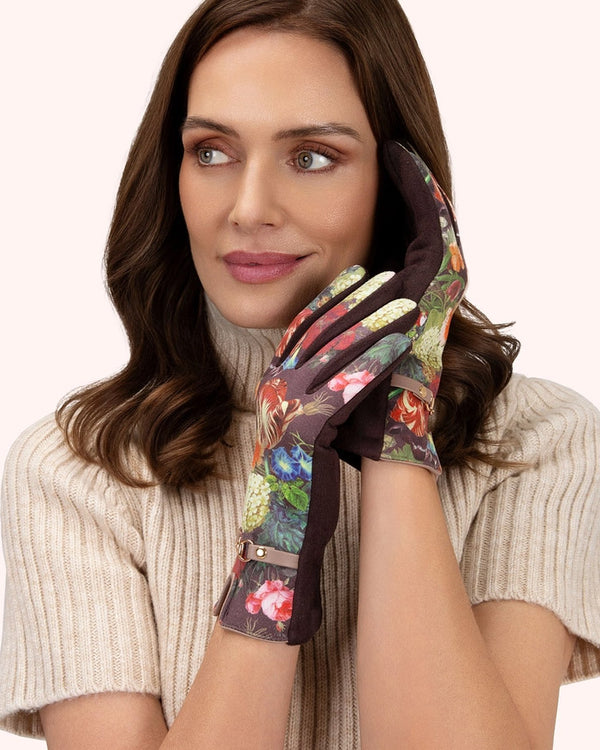 Floral Retro Style Ultra Suede Gloves