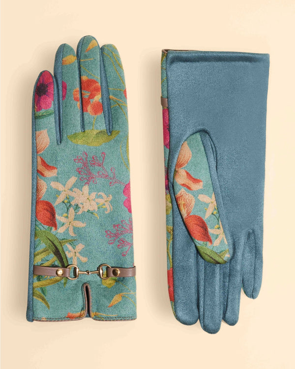 Blue Floral Retro Style Ultra Suede Gloves