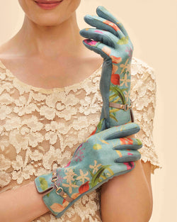 Blue Floral Retro Style Ultra Suede Gloves