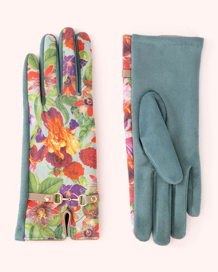 Blue Floral Retro Style Ultra Suede Gloves
