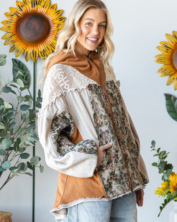 Oversized Tapestry Hoodie w/ Lace Shoulders