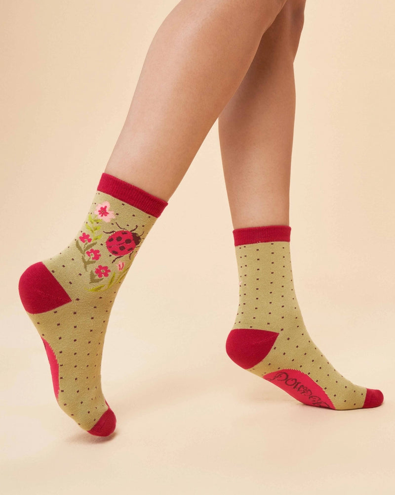 Sage Ladybug Ankle Socks