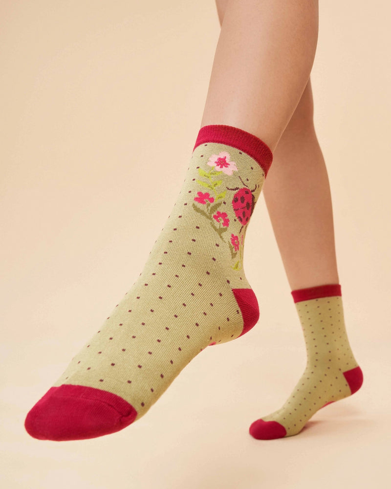 Sage Ladybug Ankle Socks