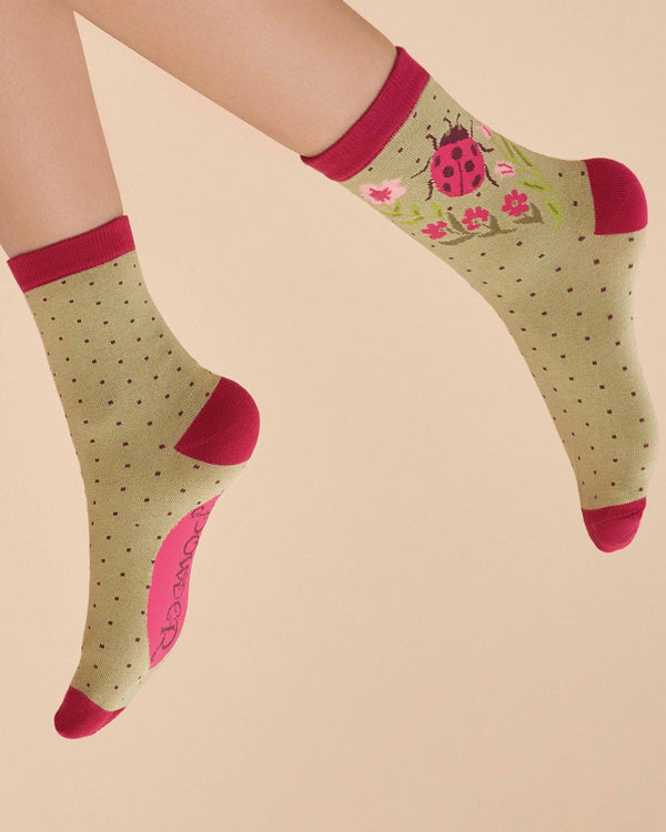 Sage Ladybug Ankle Socks