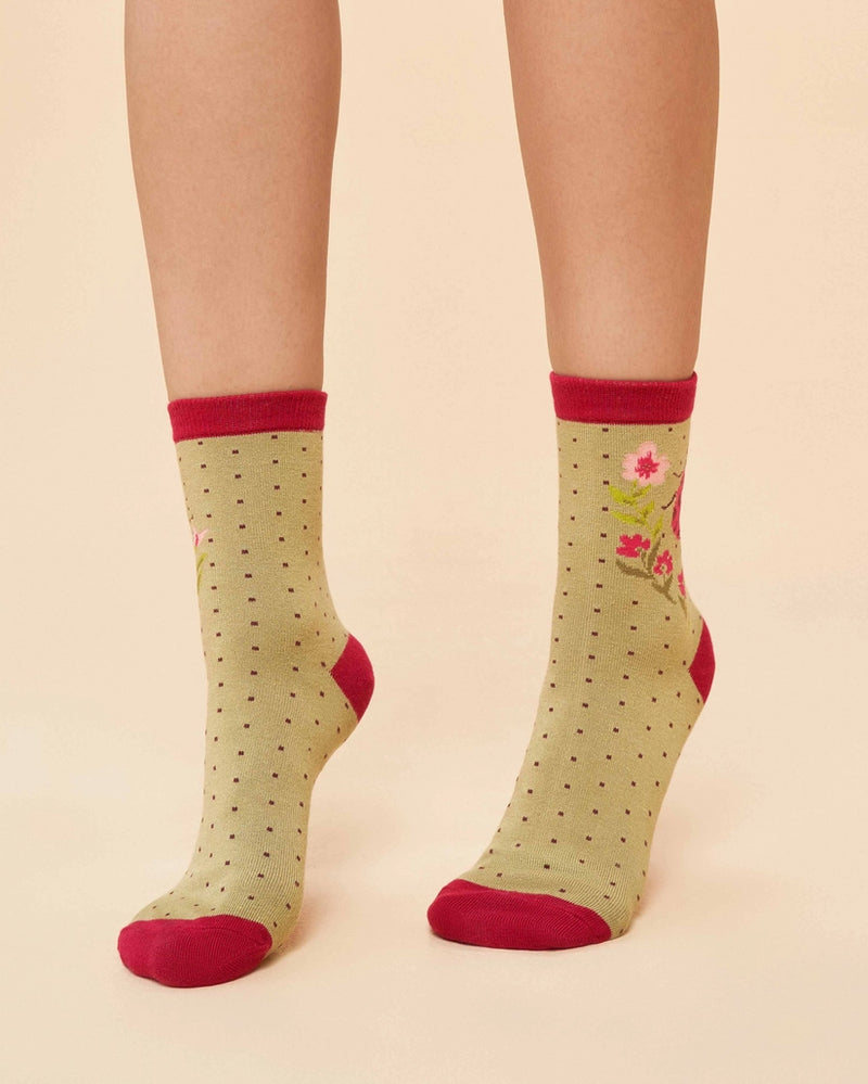 Sage Ladybug Ankle Socks