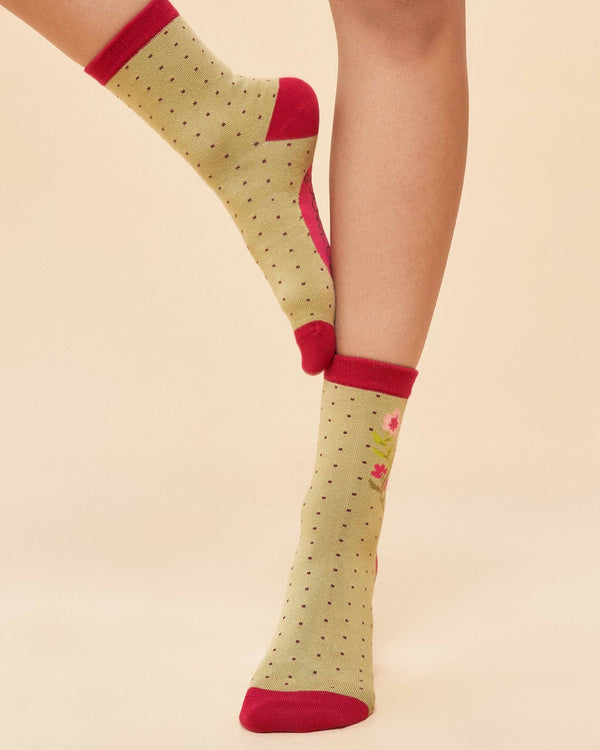 Sage Ladybug Ankle Socks