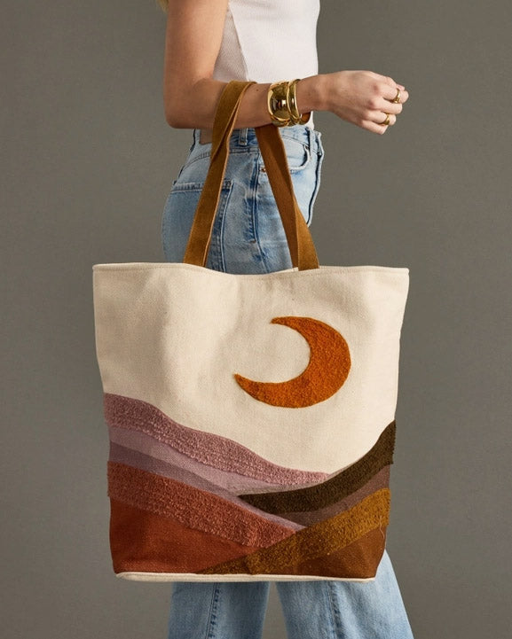Crescent Moon Tufted Tote Bag