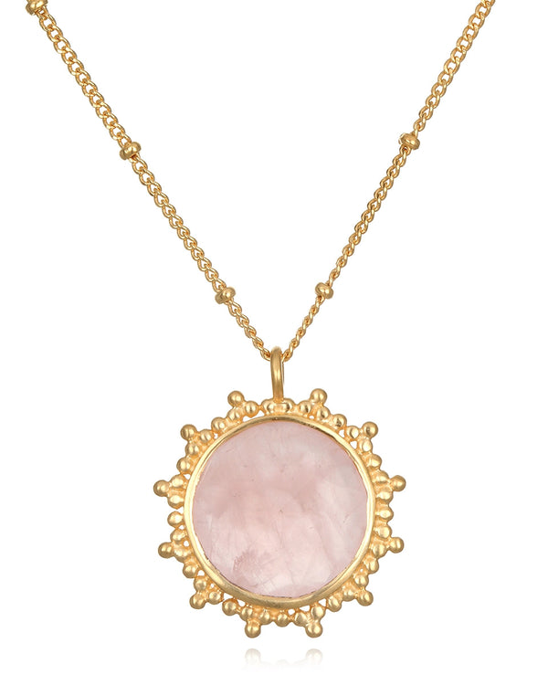 Love Rose Quartz Gold Necklace 18"
