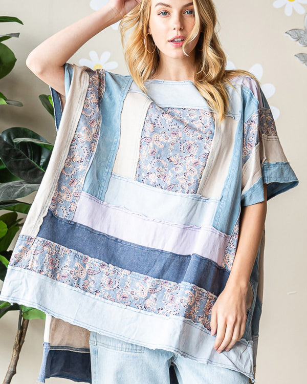 Cotton Patchwork Rectangle Tunic Tee