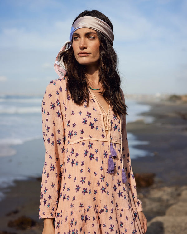Coral Cotton Floral Printed Midi Dress