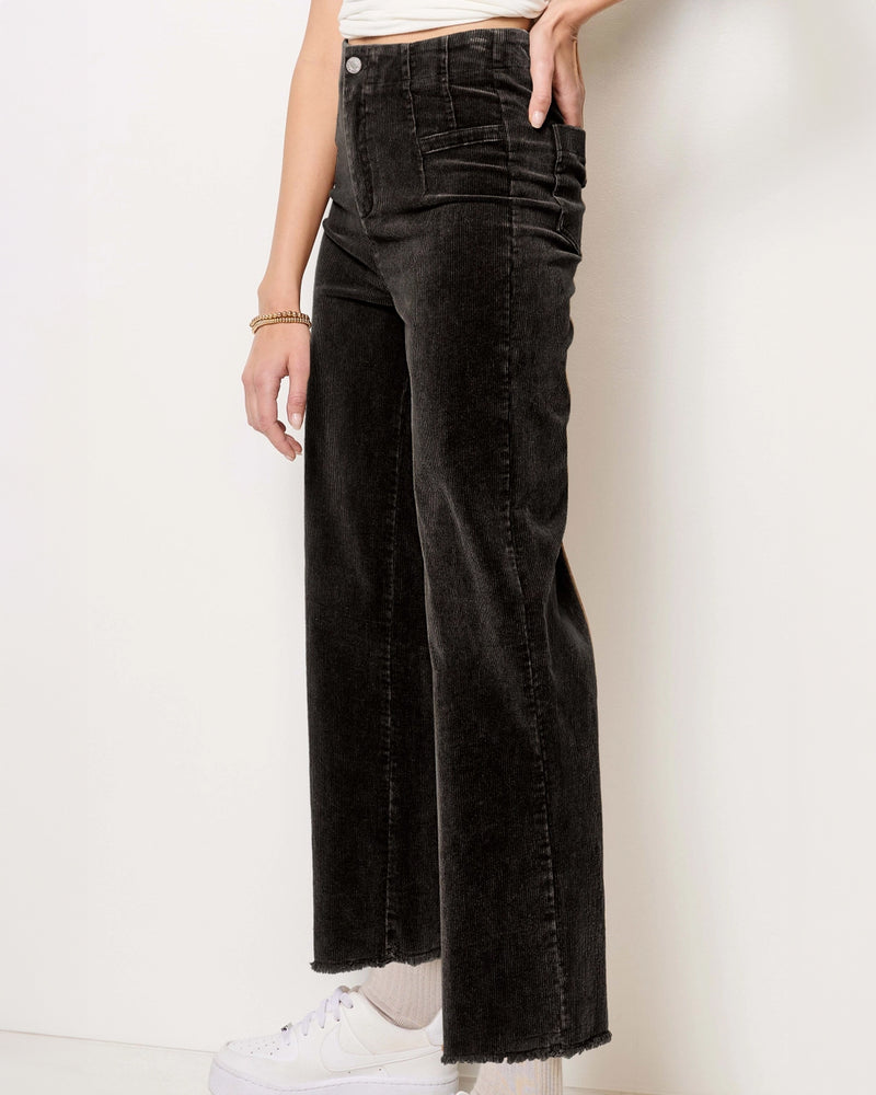Black High Waist Corduroy Wide Leg Pants