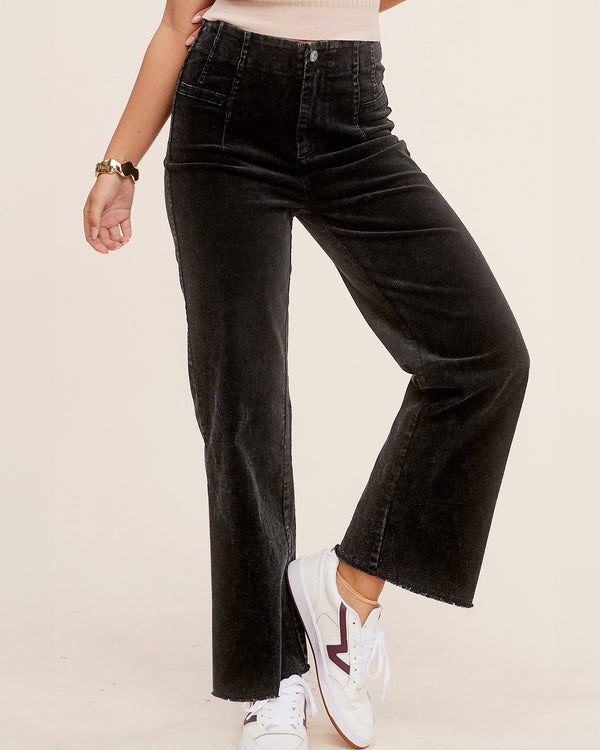 Black High Waist Corduroy Wide Leg Pants