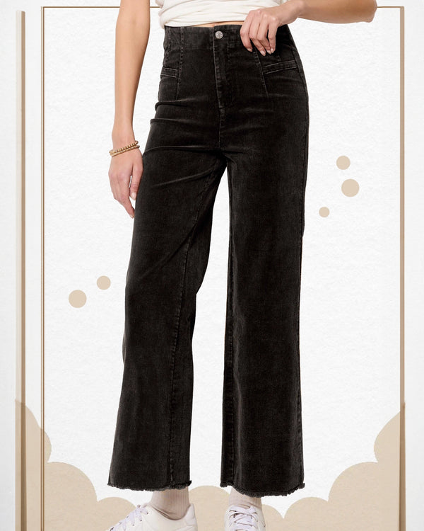 Black High Waist Corduroy Wide Leg Pants
