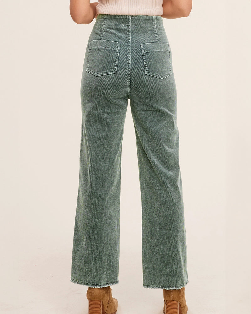Teal High Waist Corduroy Wide Leg Pants