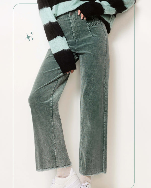 Teal High Waist Corduroy Wide Leg Pants