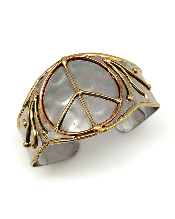 Peace Sign Mixed Metal Cuff Bracelet
