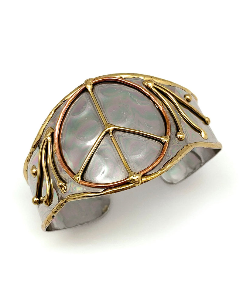Peace Sign Mixed Metal Cuff Bracelet